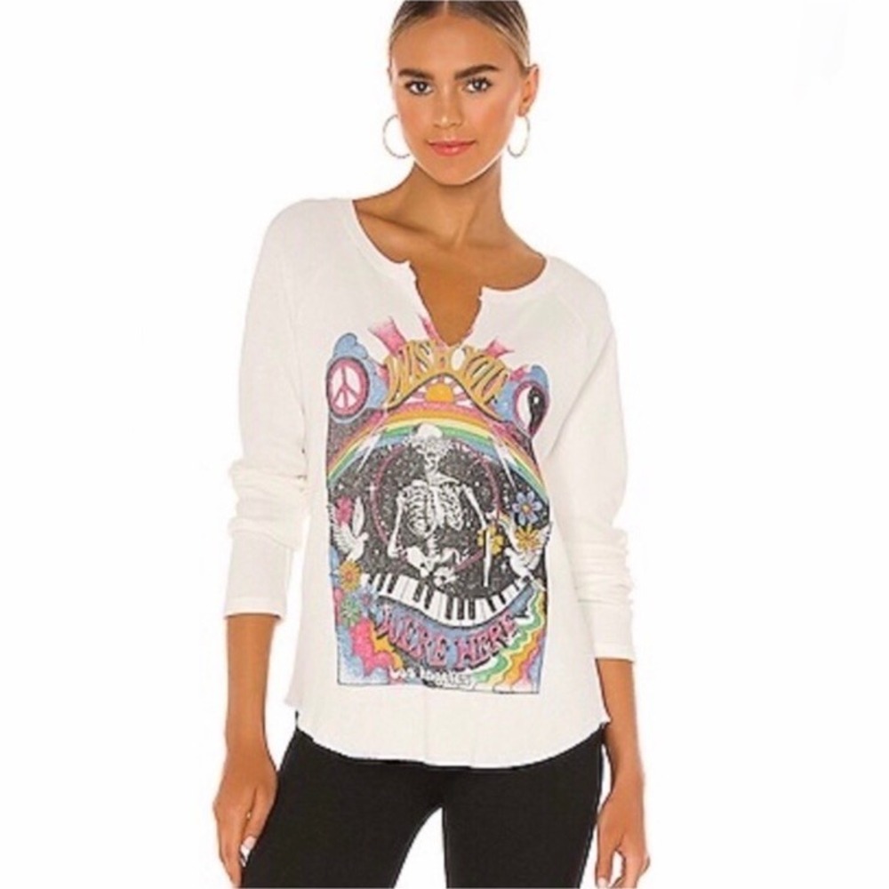 Daydreamer Wish You Were‎ Here Thermal Top Womens Small White Pink Floyd Casual